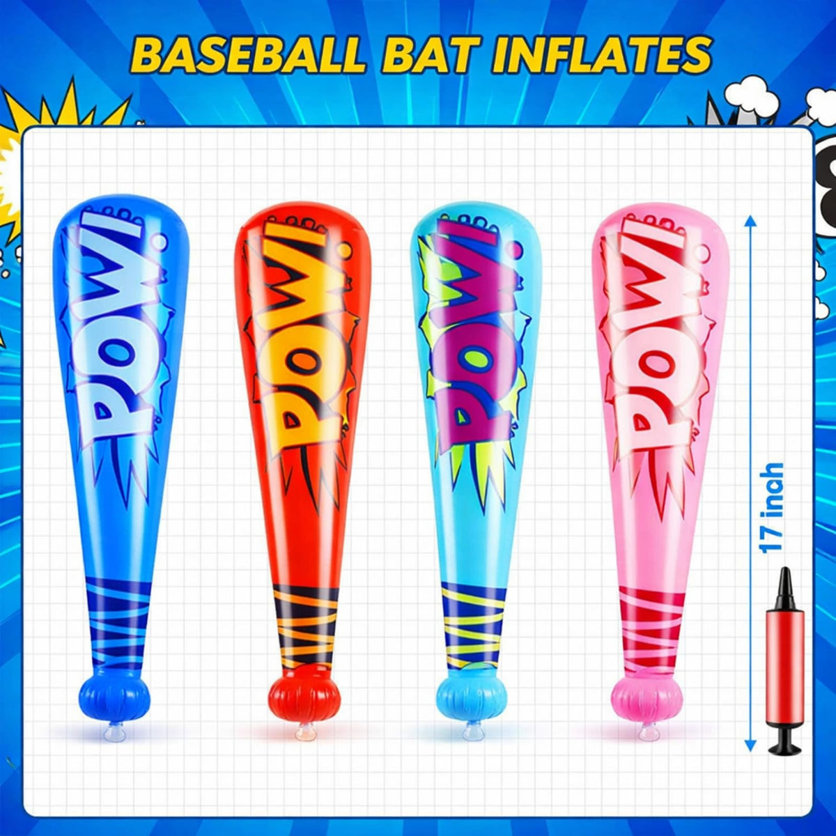 WILLBOND inflatable baseball bats in pink add colorful flair to celebrations.