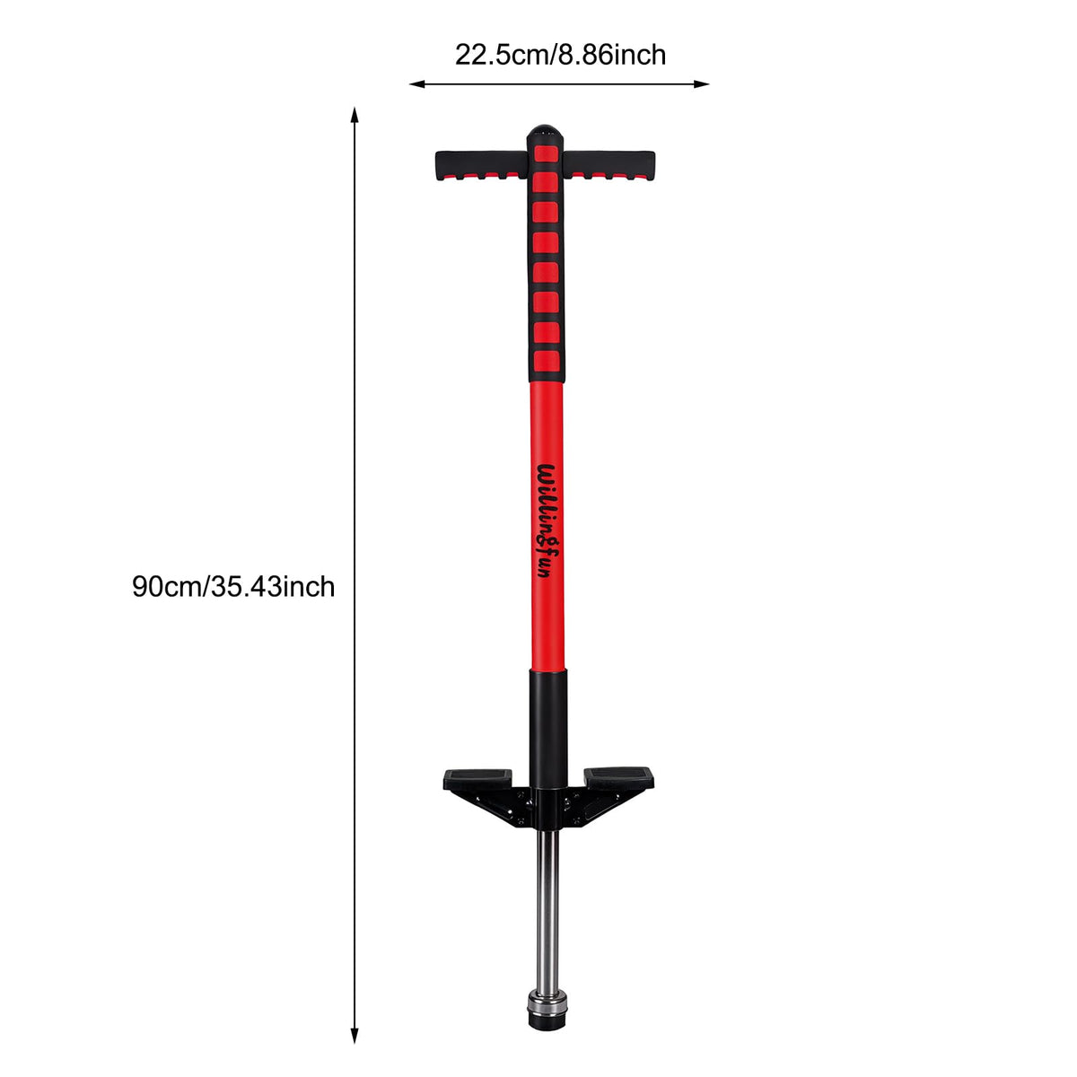 Willingfun pogo-stick durable eco-friendly material withstands outdoor play.