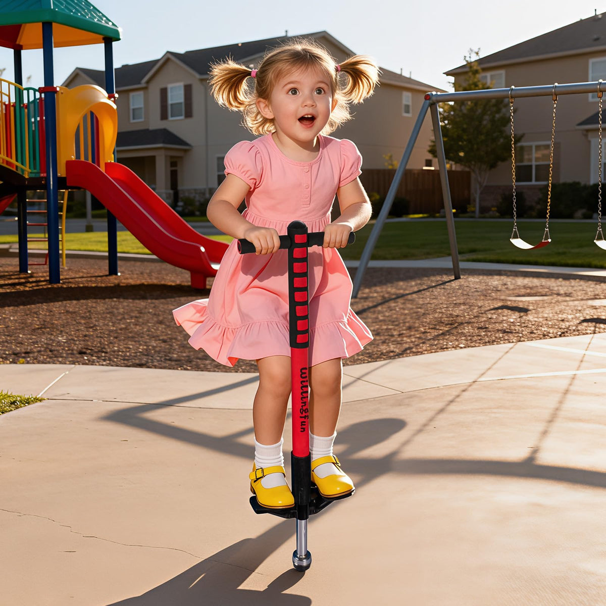 Willingfun pogo-stick kid jumping outdoor activity supports fitness and focus.