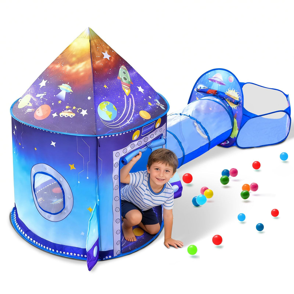 WillingHeart rocket ship play tent for kids with space theme, inviting imaginative adventures.