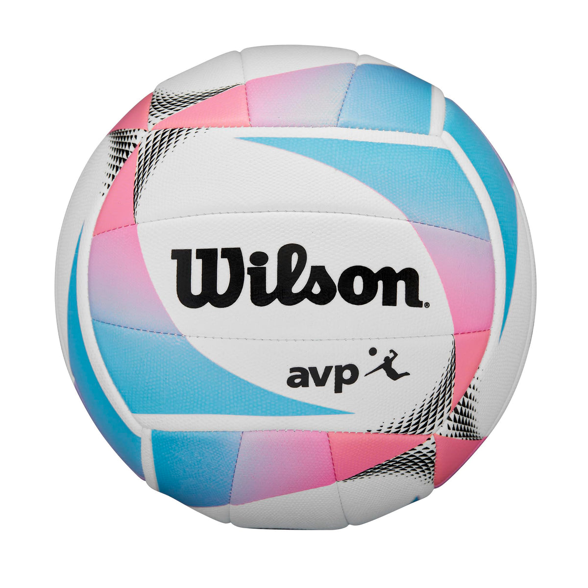 Wilson AVP OPTX Replica Kaleidoscope official-size ball with bright white, blue, and pink palette for on-court visibility.
