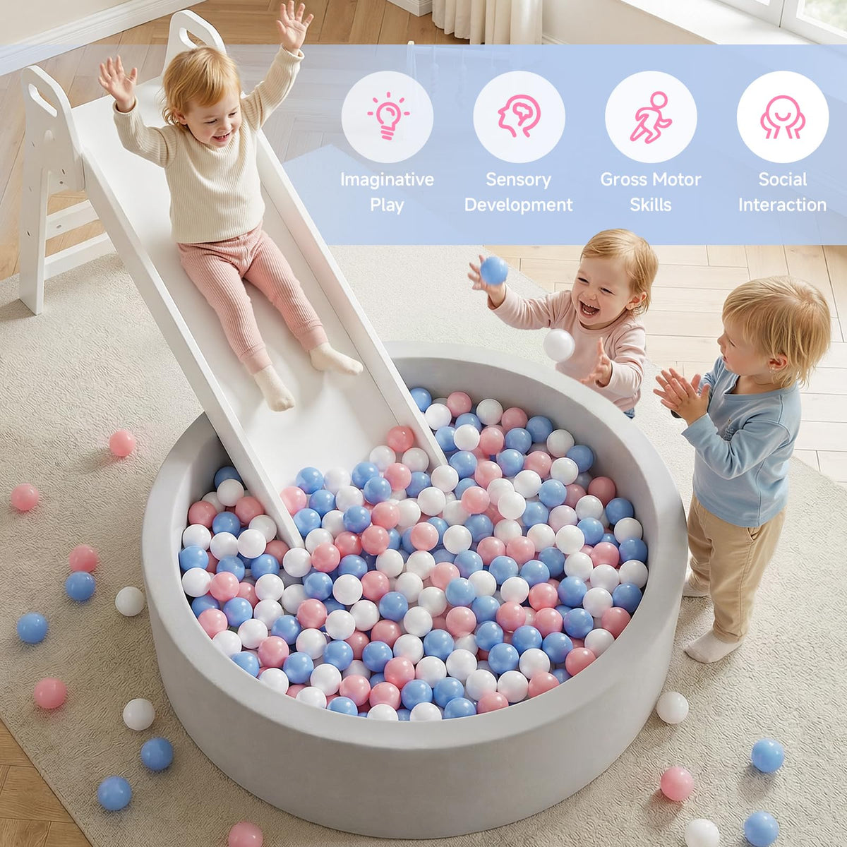 Wilwolfer ball pit wall detail shows thick cushioning for protection.