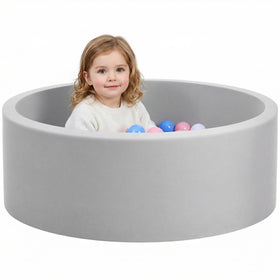 Wilwolfer foam ball pit gray exterior creates a cozy toddler play space.
