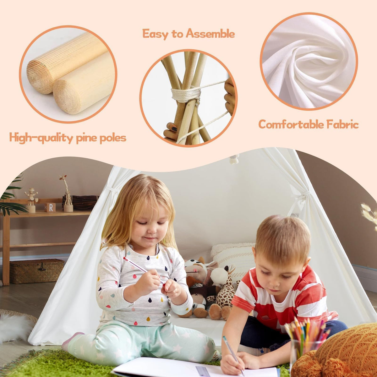 Decorative star lights and flags enhance playtime in the Wilwolfer tent