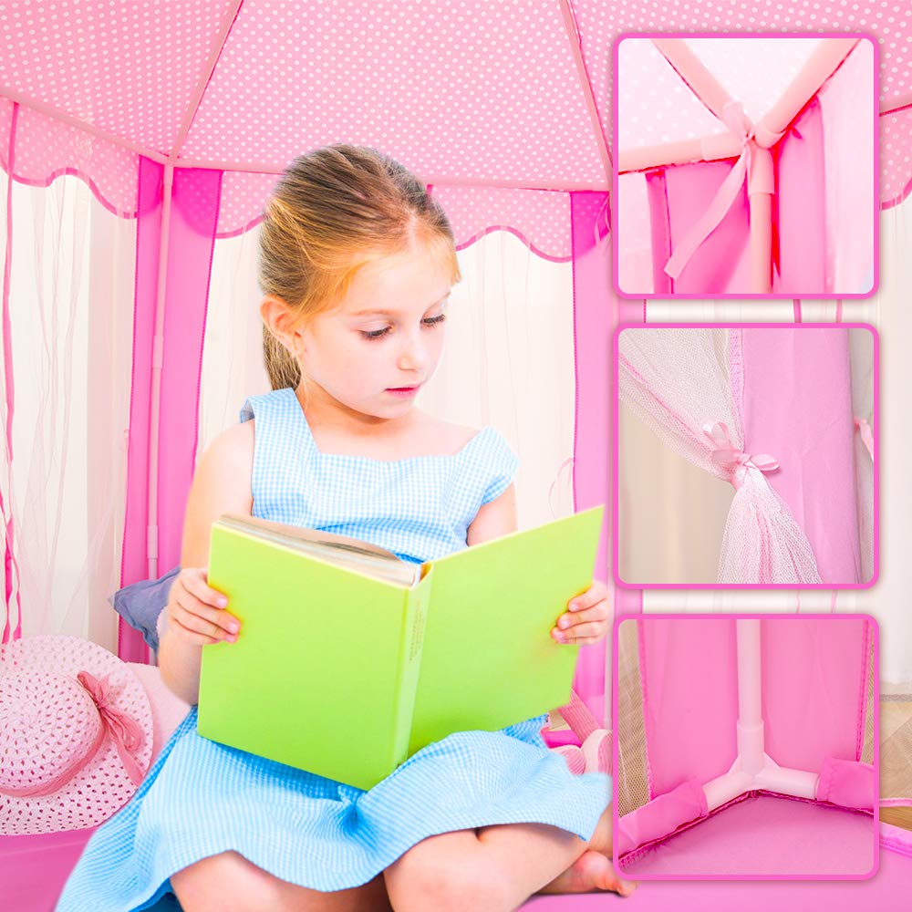 Wilwolfer Princess Tent features hexagon design maximizing interior space for activities.
