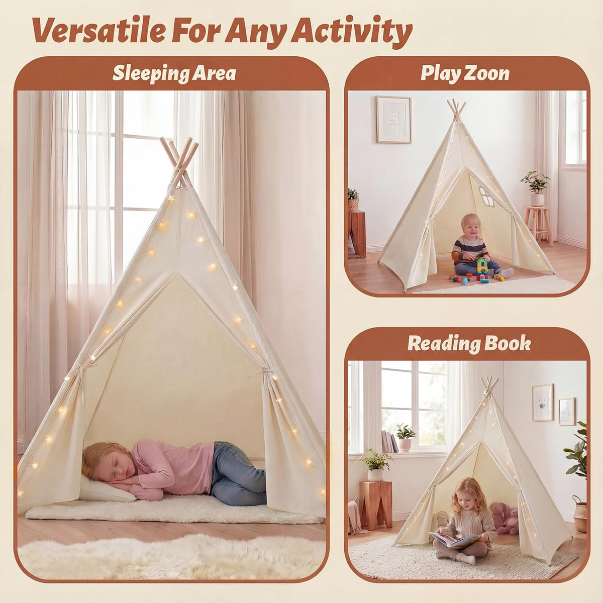 Spacious 47.2 by 47.2 by 61.4 inches footprint for children