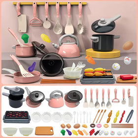 Winbar 61Pcs kids kitchen toy set with pots and pans for imaginative pretend cooking fun