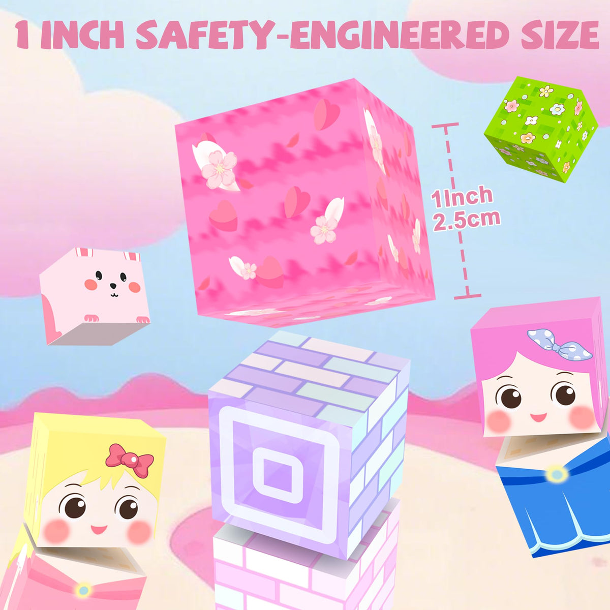 Winchoice pink magnetic cubes closeup showing durable ABS plastic and kid-friendly safety.