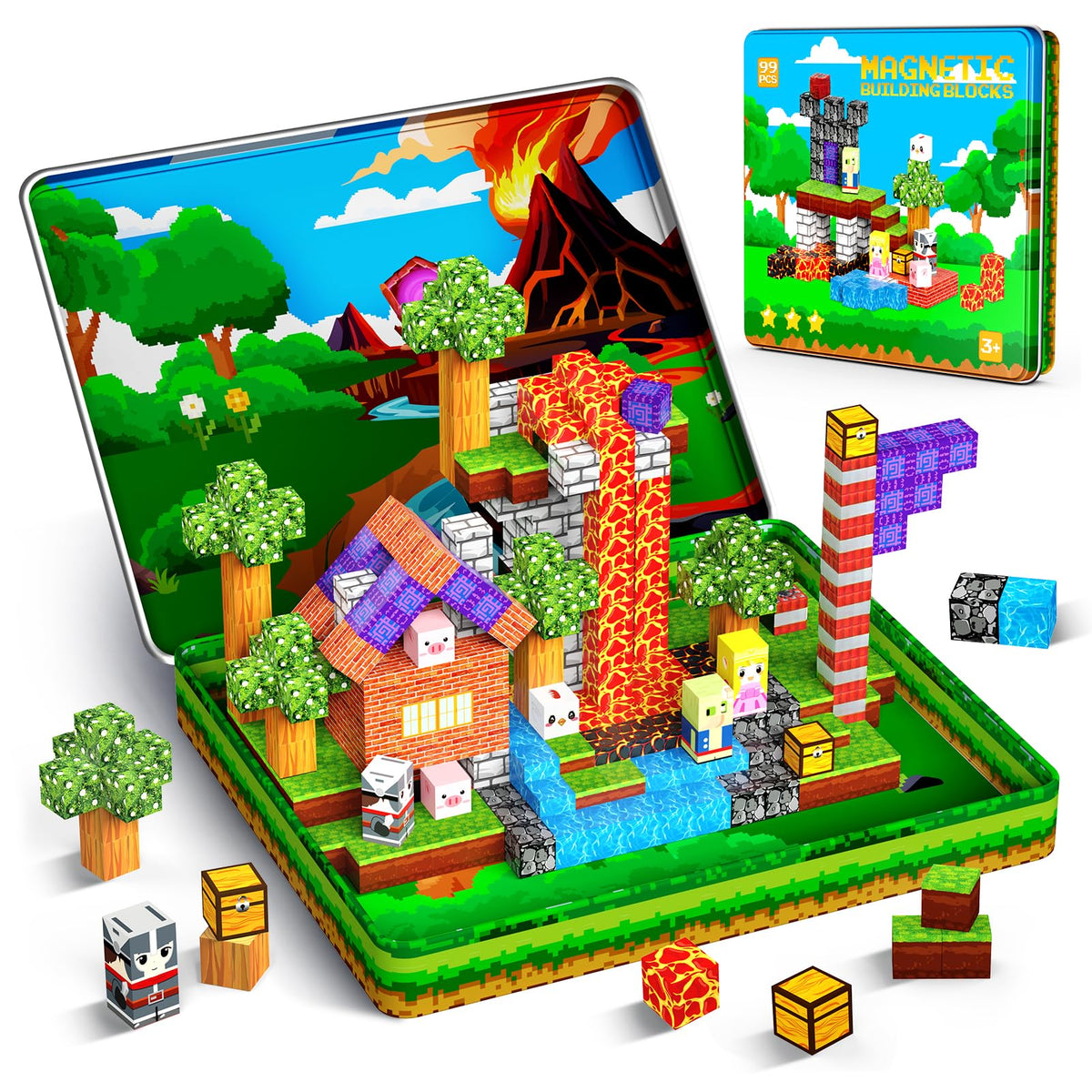 Windidi 99PCS magnetic blocks travel box closed; portable, mess-free play on the go.