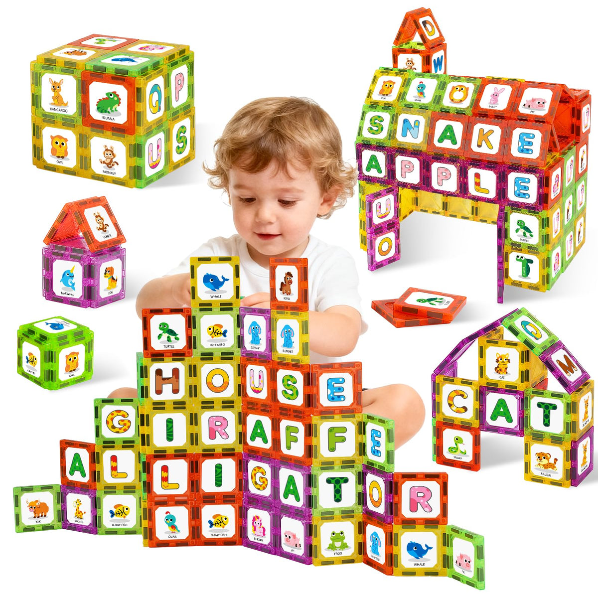 Windidi animal alphabet tiles front view promote early letter recognition during play.