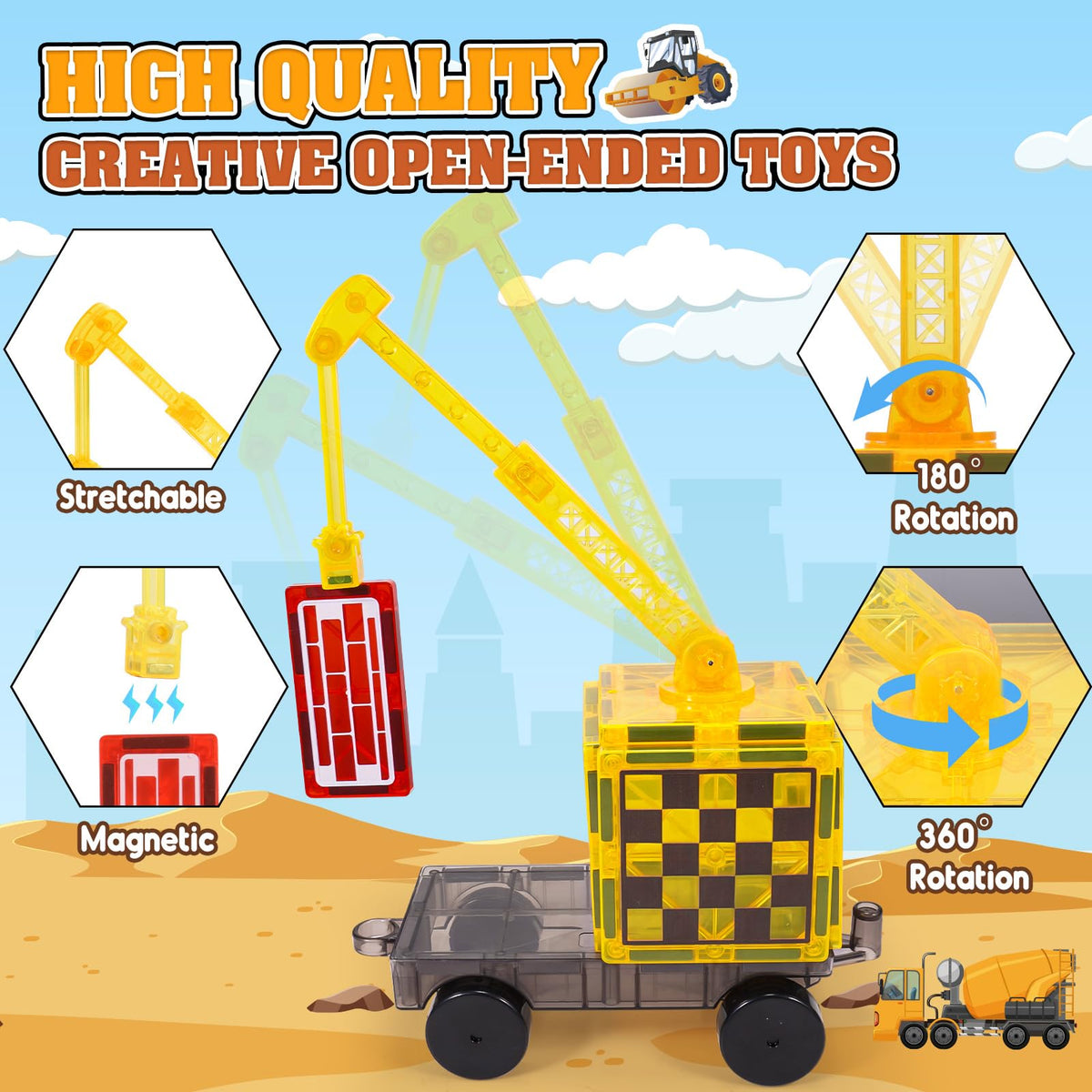 Windidi magnetic tiles boom rotation feature enables versatile crane configurations.