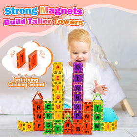 Windidi magnetic tiles colorfully labeled alphabet stickers boost recognition and spelling practice.