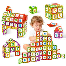 Windidi magnetic tiles showing a cat with letter C for early literacy play.