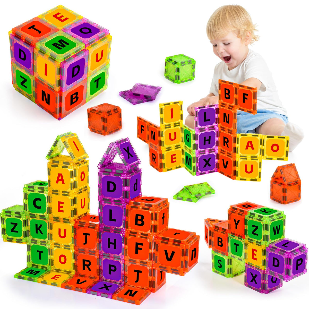 Windidi magnetic tiles letters set display colorful alphabet pieces for early learning.