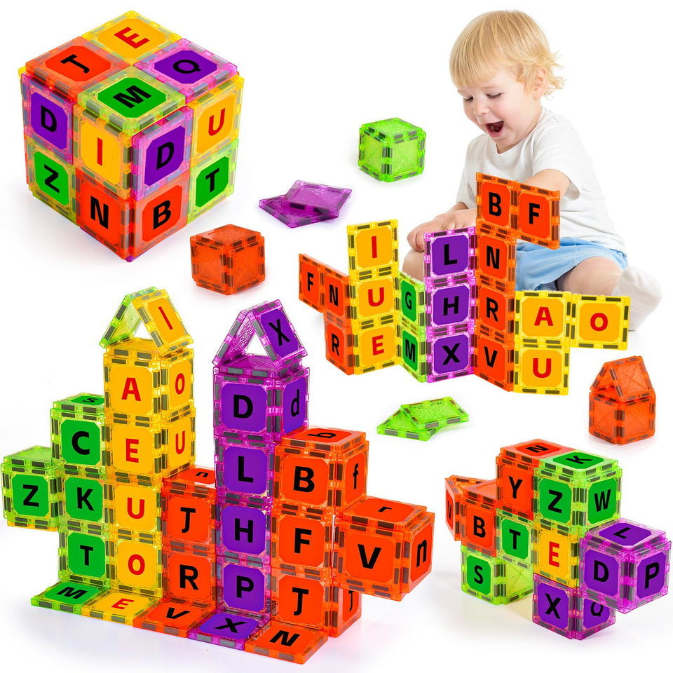 Windidi magnetic tiles letters set display colorful alphabet pieces for early learning.