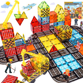 Windidi magnetic tiles road set crane boosts imaginative play and fine motor skills.