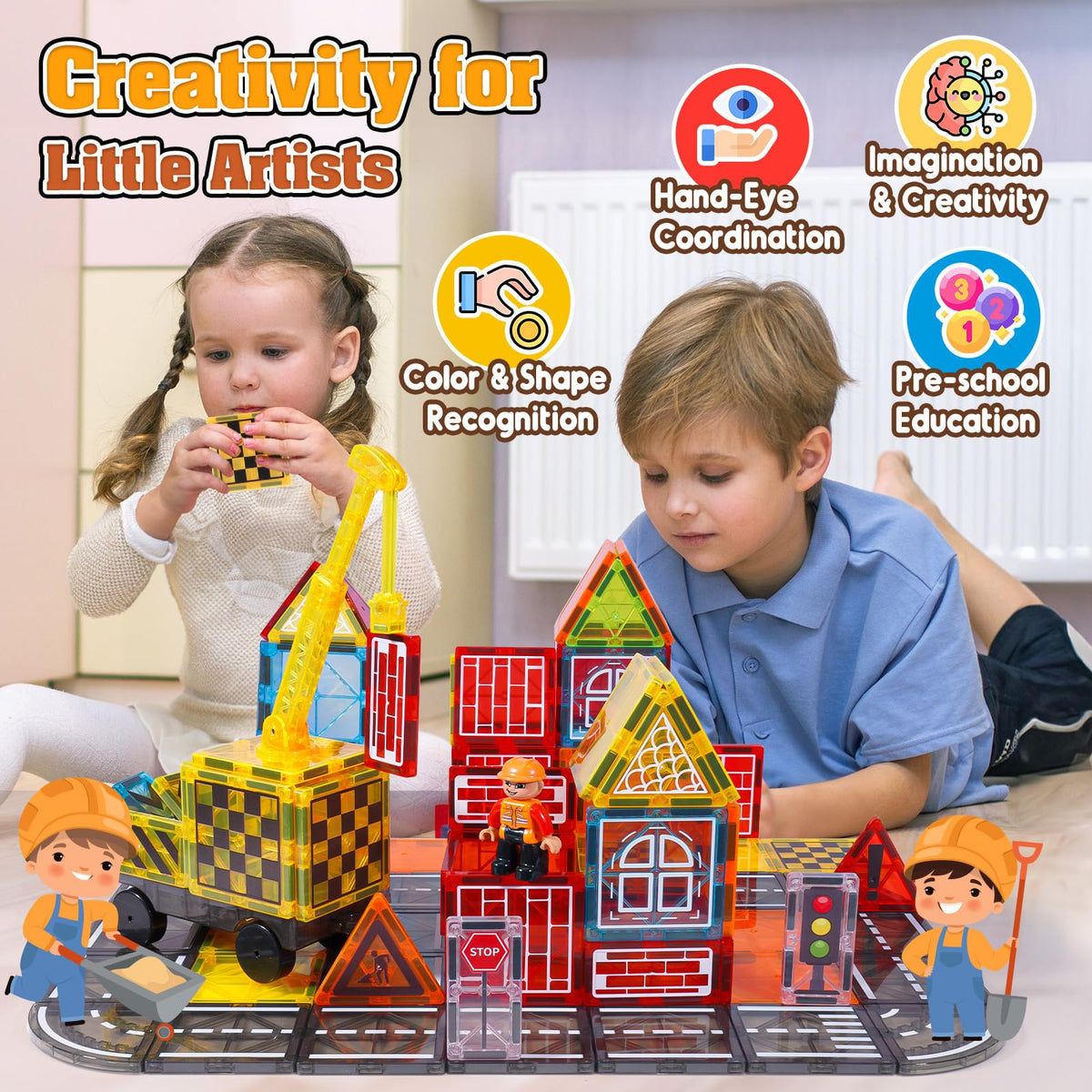 Windidi magnetic tiles traffic lights and signs encourage pattern recognition during play.