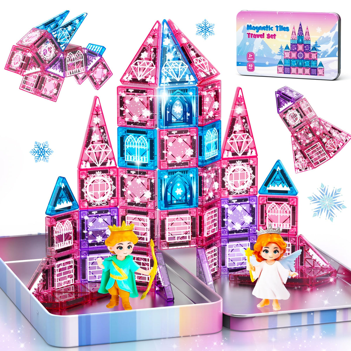 Windidi princess castle magnetic tiles travel tin for on-the-go imaginative play.