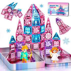 Windidi princess castle magnetic tiles travel tin for on-the-go imaginative play.