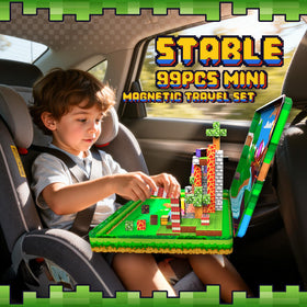 Windidi travel magnetic tiles with iron box opens into a stable play surface.