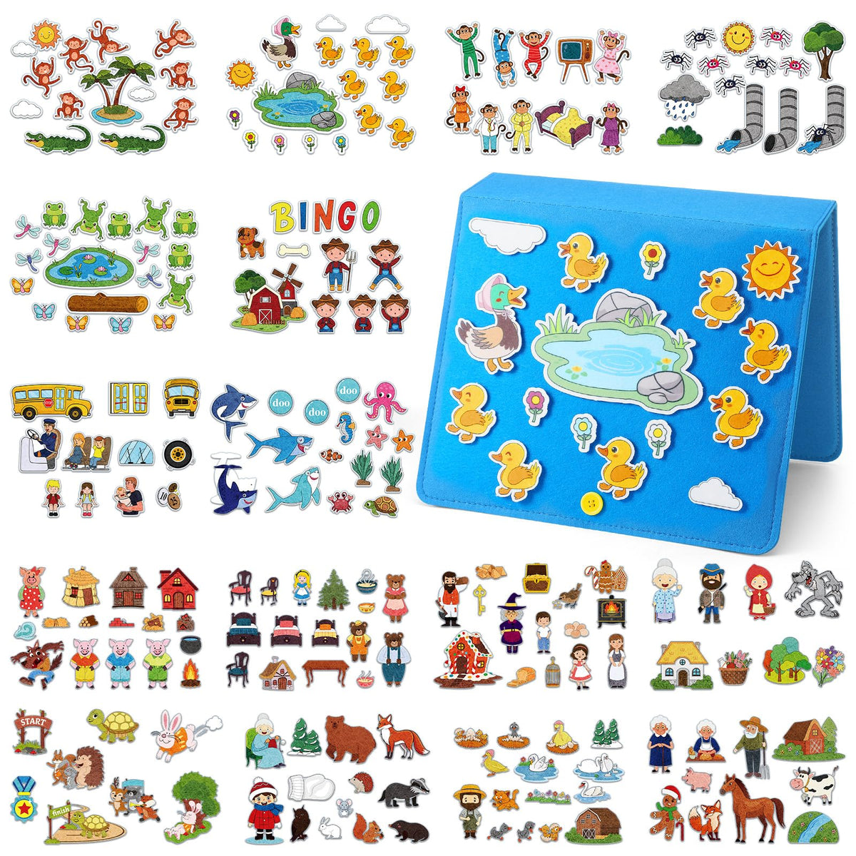 Windkream 16-pack felt board stories binder with colorful pieces for engaging storytelling.