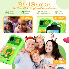 Windpaint Kids Phone Green dual cameras capture memories during adventures.