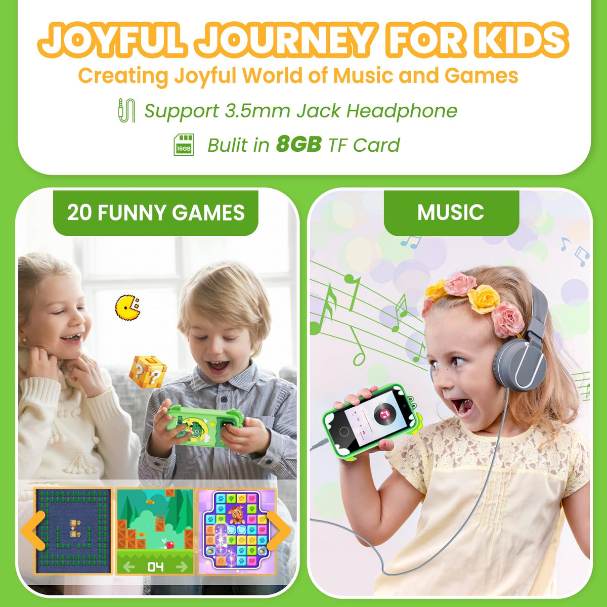 Windpaint Kids Phone Green durable silicone case protects against drops.