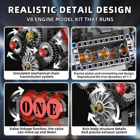 WINGIFT V8 engine model kit illustrating the assembly process