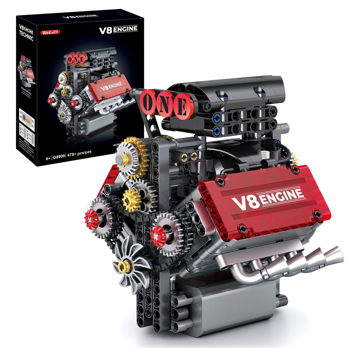 WINGIFT V8 engine model kit running demonstration showing a functional miniature engine