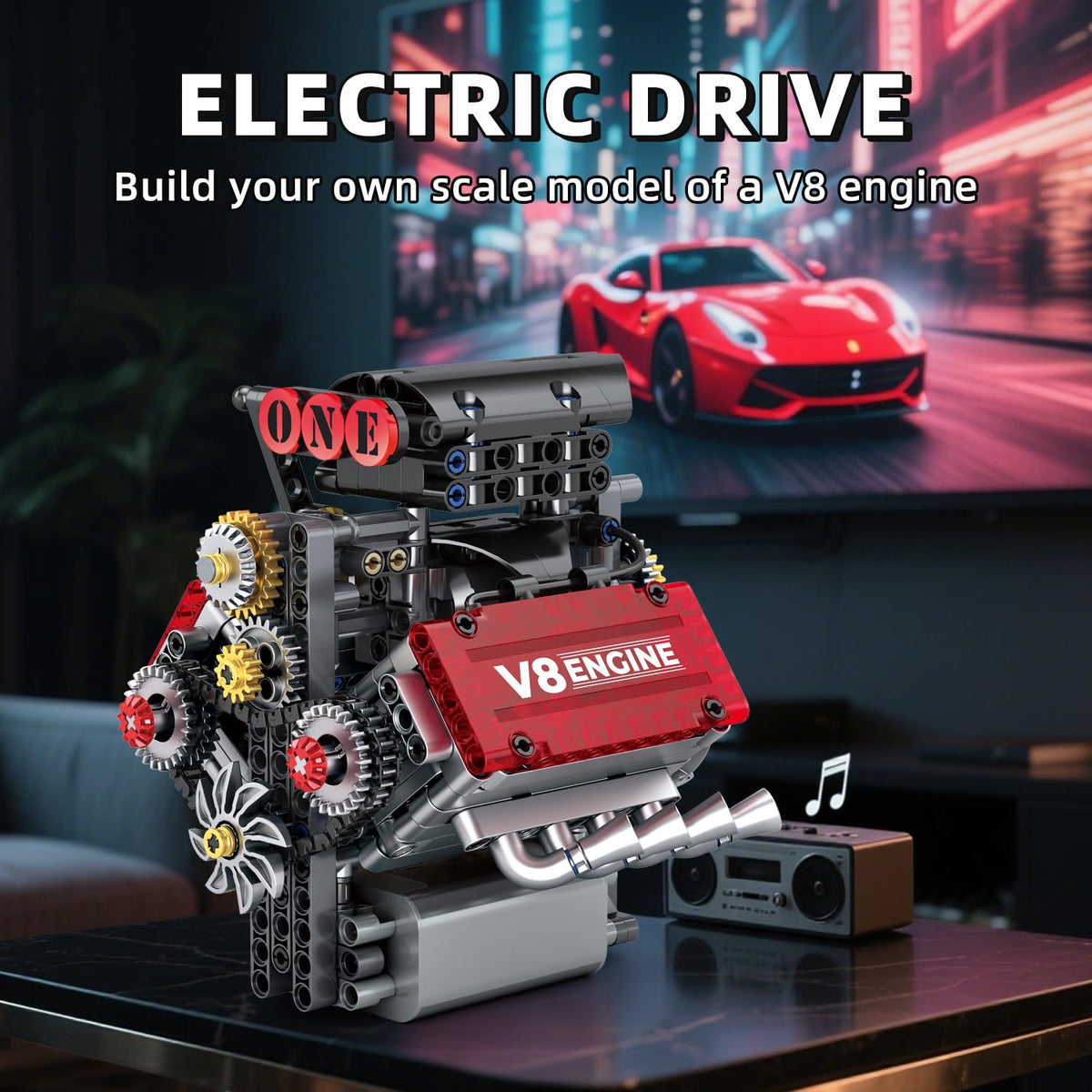 WINGIFT V8 engine kit with transparent cylinder head revealing piston movement for hands-on learning