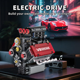 WINGIFT V8 engine kit with transparent cylinder head revealing piston movement for hands-on learning