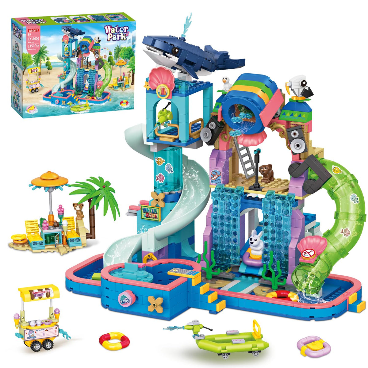 Wingift water park whale scene promotes imaginative play and teamwork.
