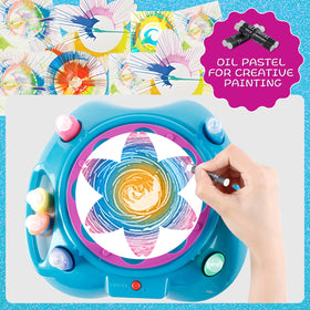 Wings Giant Spin Art Machine battery-powered setup for portable creativity.