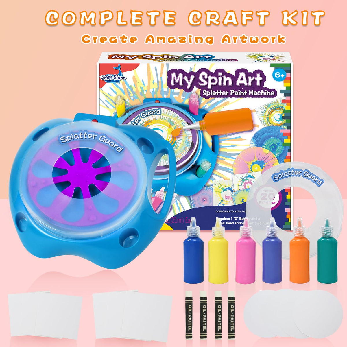 Wings Giant Spin Art Machine splatter guard reducing mess during play.