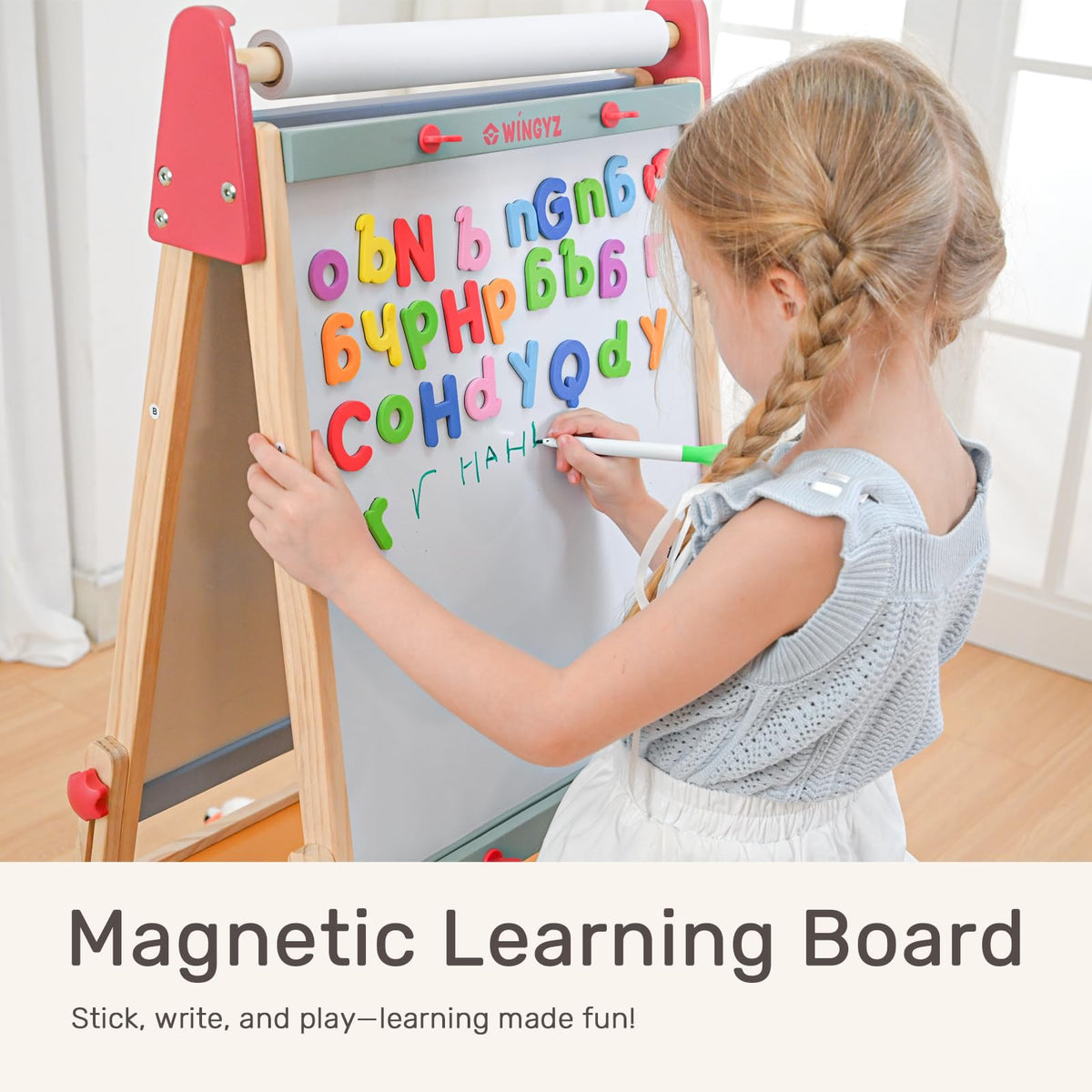 WINGYZ 3-in-1 easel shows 400-inch paper roll for continuous creativity