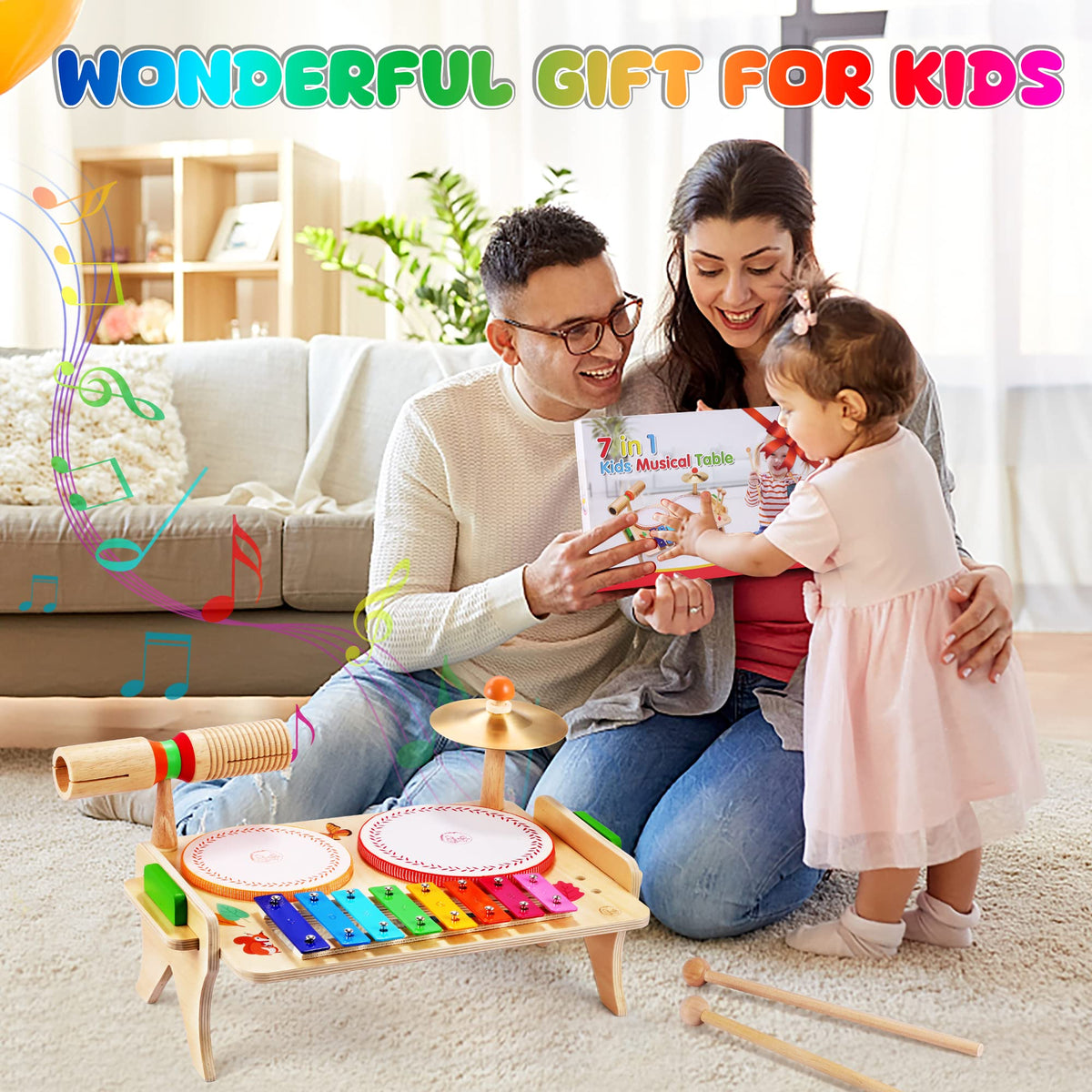 Wingyz kids playing the 7-in-1 wooden percussion kit.