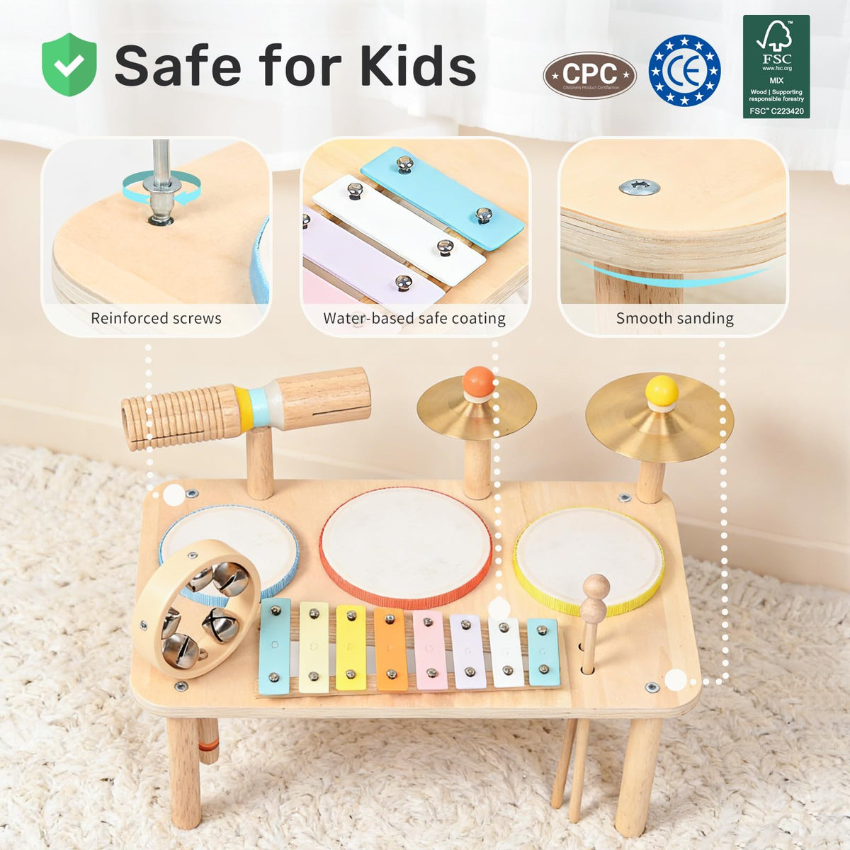 WINGYZ Kids Drum Set with wooden tone block for rhythm practice