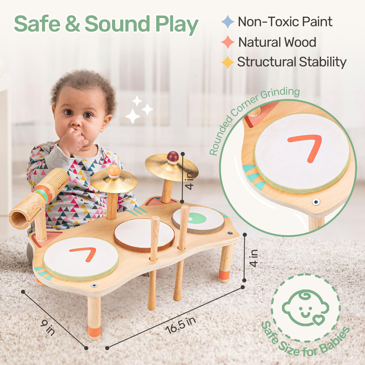 WINGYZ compact wooden drum set fits small spaces for spontaneous play.
