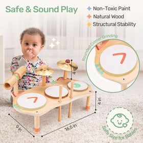 WINGYZ compact wooden drum set fits small spaces for spontaneous play.