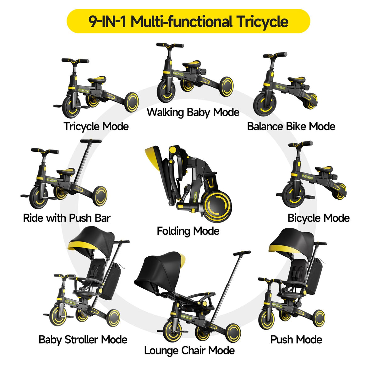 WinHope adjustable handlebar, seat, and footrest for growing comfort.