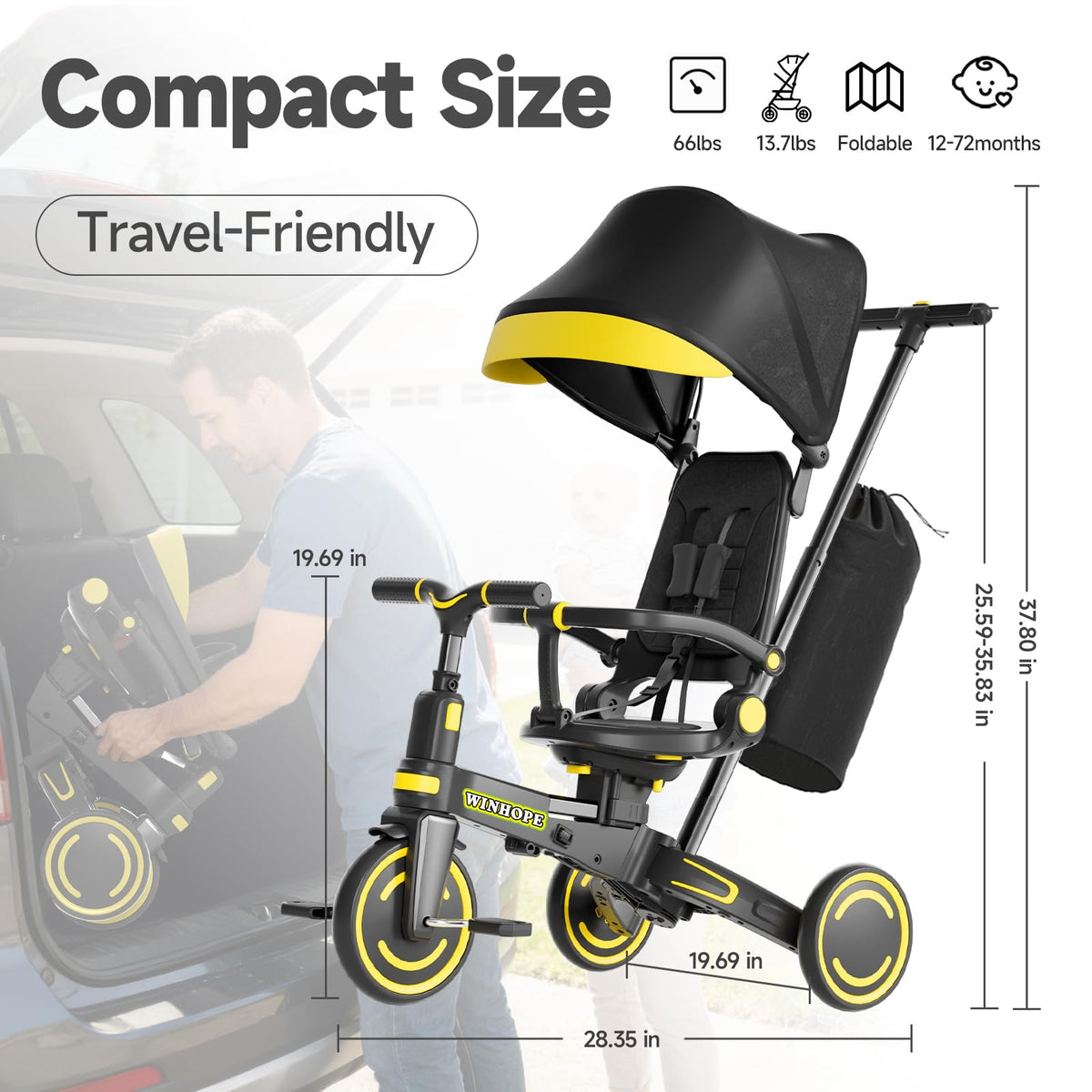 WinHope 5-point safety harness for secure rides with toddlers.
