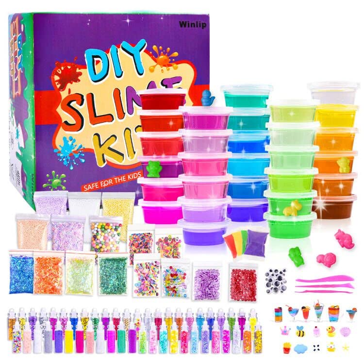 WINLIP 135-pack slime kit with crystal slime bottles for creative play at home