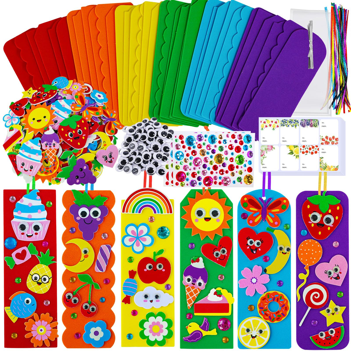 Winlyn rainbow bookmark bases with foam stickers for kids' reading rewards