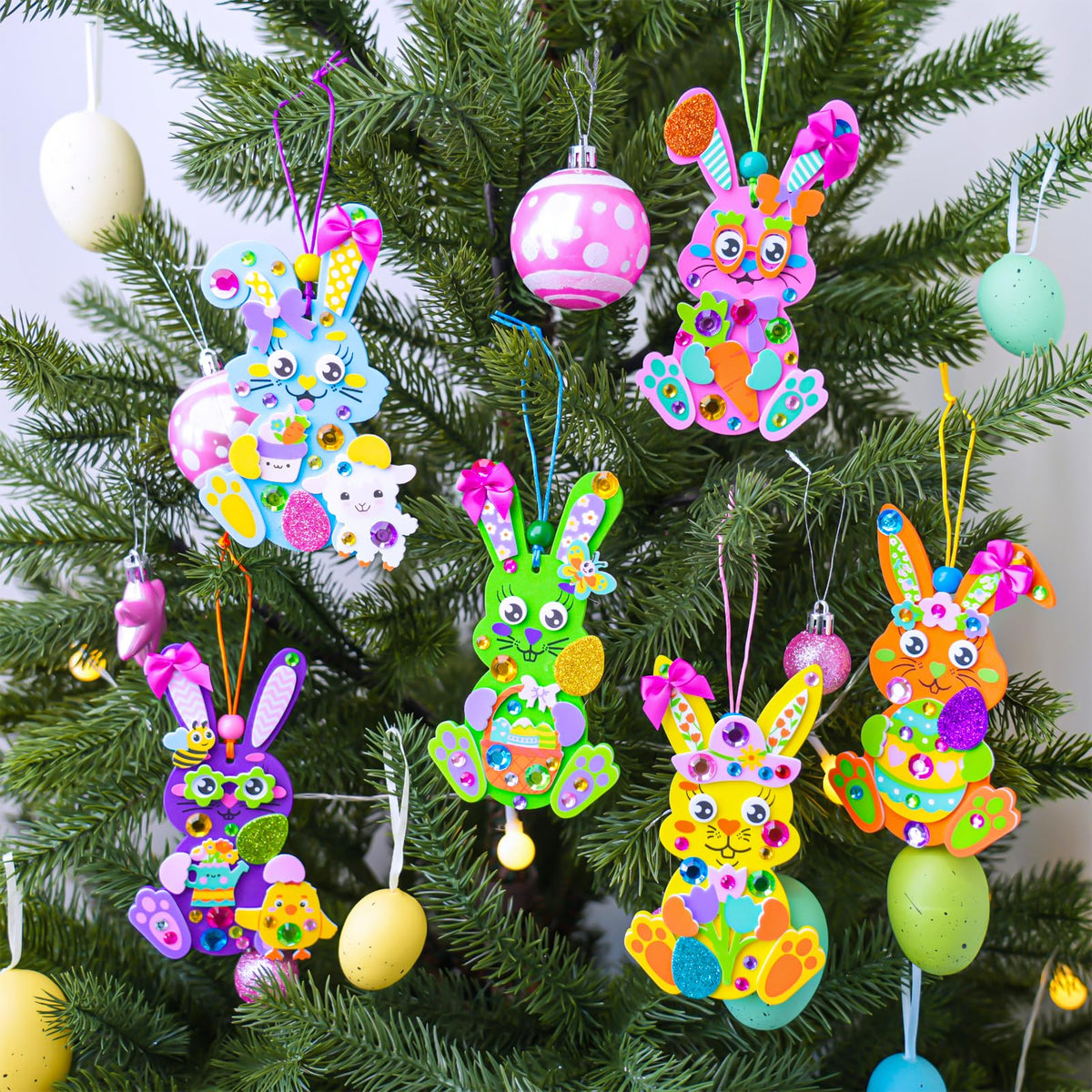 Winlyn Easter Bunny pink satin bows to finish the ornaments.