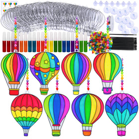 Winlyn hot air balloon suncatchers kit with 24 shapes for vibrant, sun-catching window art.