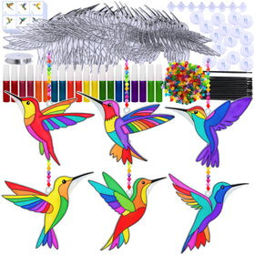 Winlyn hummingbird suncatcher kit contents for kids' window art projects.
