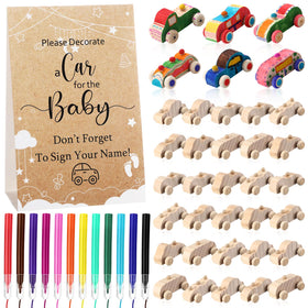 WinnerWhy wooden cars kit for collaborative baby shower craft activity