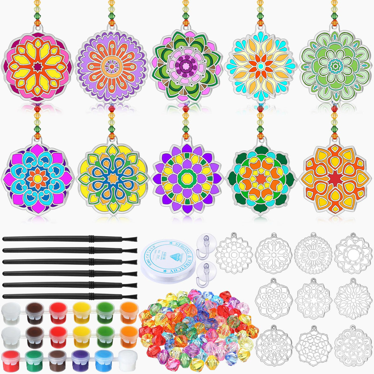 WinnerWhy Spring mandala suncatchers package contents shown for DIY window art, family activity