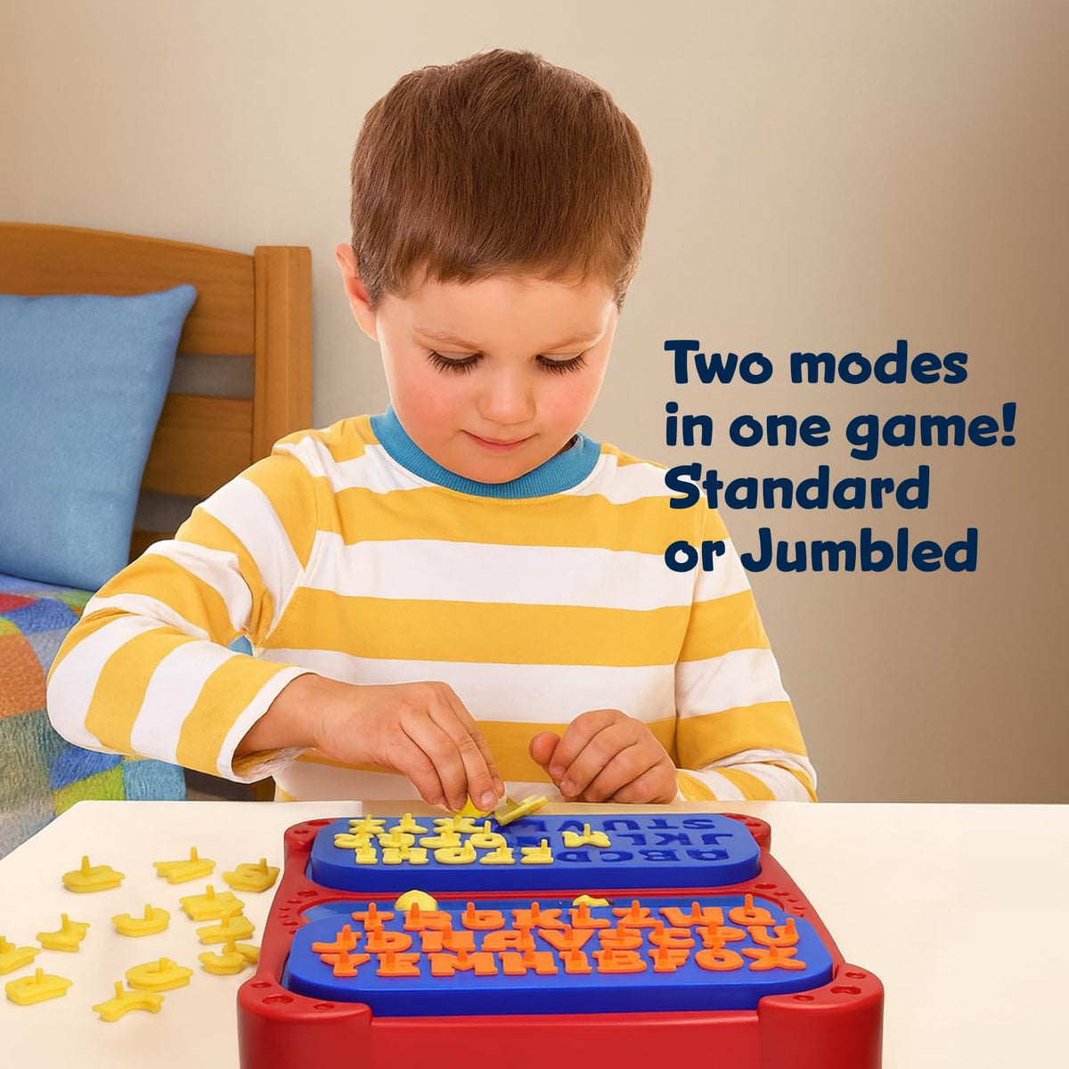 Winning Fingers Pop Up Board Game colors help kids distinguish letters and reduce setup confusion