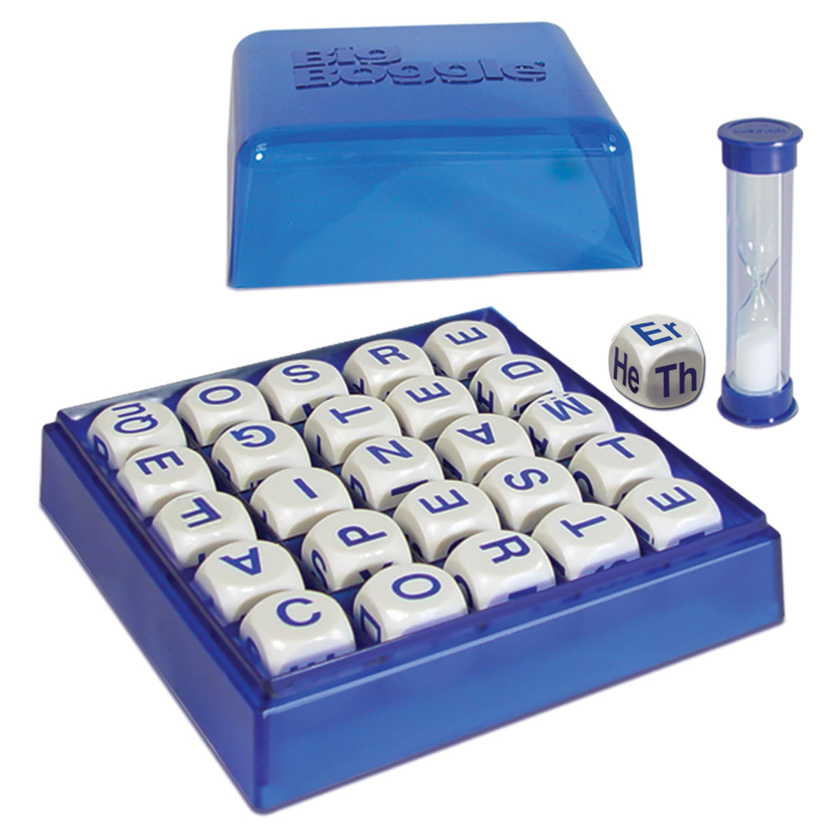 Winning Moves Big Boggle with 25 letter cubes boosts word discovery for two or more players.